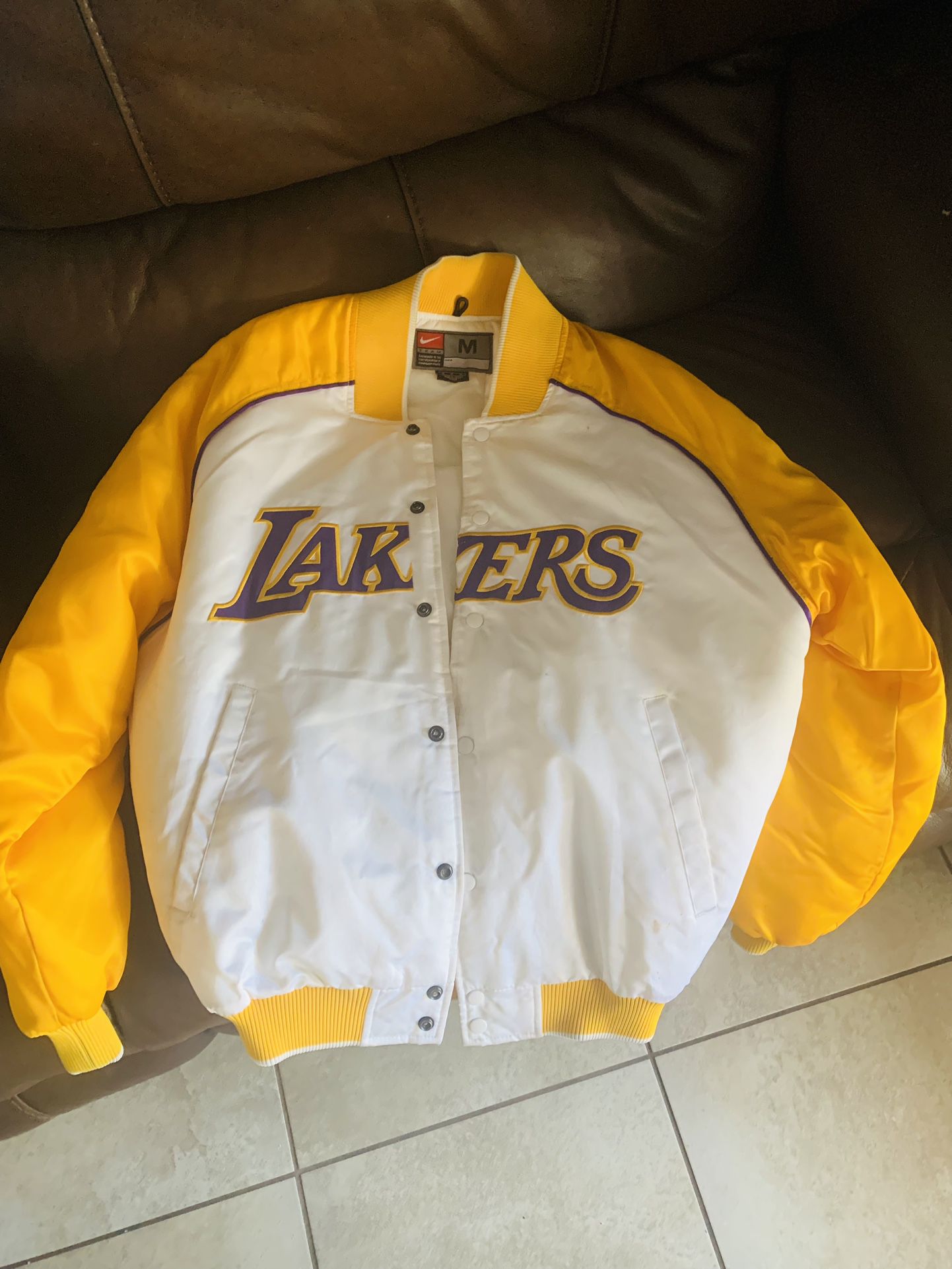 Vintage Los Angeles Lakers Nike Team Gold White Satin Bomber Jacket