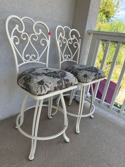 Set of 2 Swivel Counter Height Bar Stools - Cream Wrought Iron
