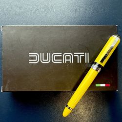 Ducati 850 Fountain Pen, Yellow Lacquer Enamel Silver Trim Medium Nib with box