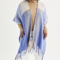 Blue Ruana With Fringe New With Tags 