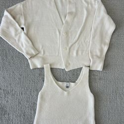 Women's Solid Color Cardigan Sweater Knitted Spring and Autumn Loose Long-Sleeved Two-piece style, with a vest-style top inside