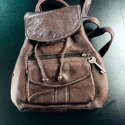 vintage Fossil leather backpack Brown y2K easy zip access boho  purse