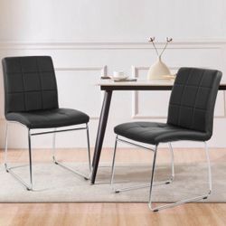 Set of 2 (or 4) Modern Black Dining Chairs with Chrome Legs(set of 2)