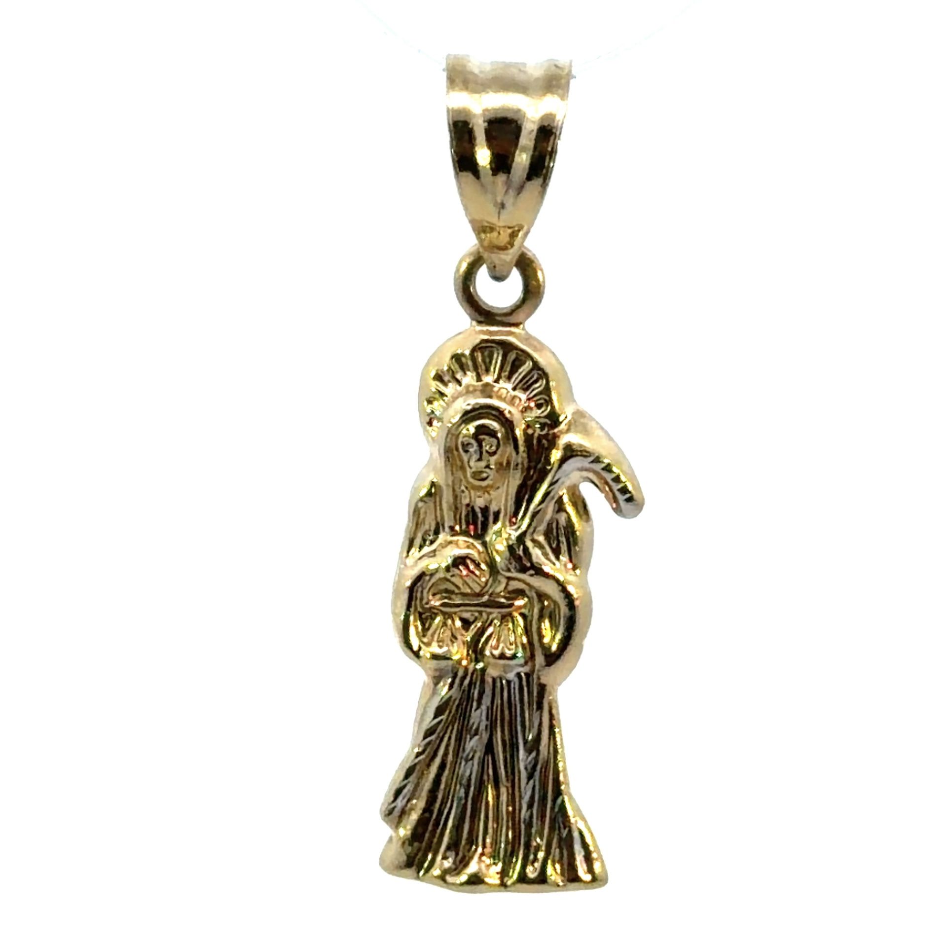 Men’s Woman’s 10k Yellow Gold Santa Muerte Charm Pendant For Necklace GP3120558