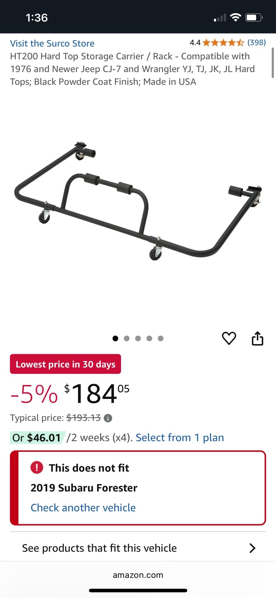 Surco HT200 Hard Top Carrier For Jeep Wrangler