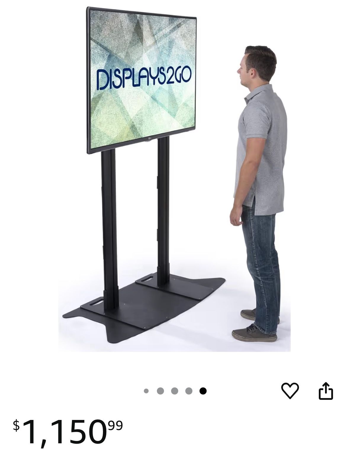 Displays2go Commercial Stands for Large TVs, Steel, Aluminum, Floor Standing – Black (LPGP110B