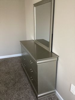 Silver/Chrome Dresser + Nightstand
