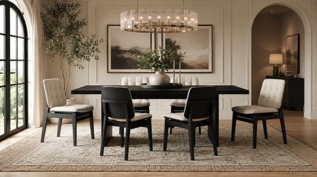 7 Piece Black Cream Dining Room Set 82 Inch Table 6 Chairs Comedor Negro Crema Mesa con Sillas Venta Furniture Sale Muebles