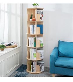 Heehee Wooden Rotating Bookshelf 360 Display Floor Standing Bookcase Storage