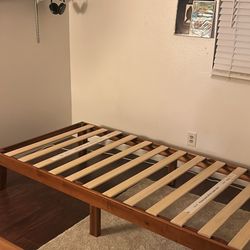 Twin Bed Frame With Slats, Cherry Wood Finish, Mid Century Modern Style Bed Frame Solid Wood.
