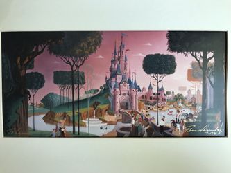 Signed Rare Disney Paris Castle Art Galleria Print & white frame