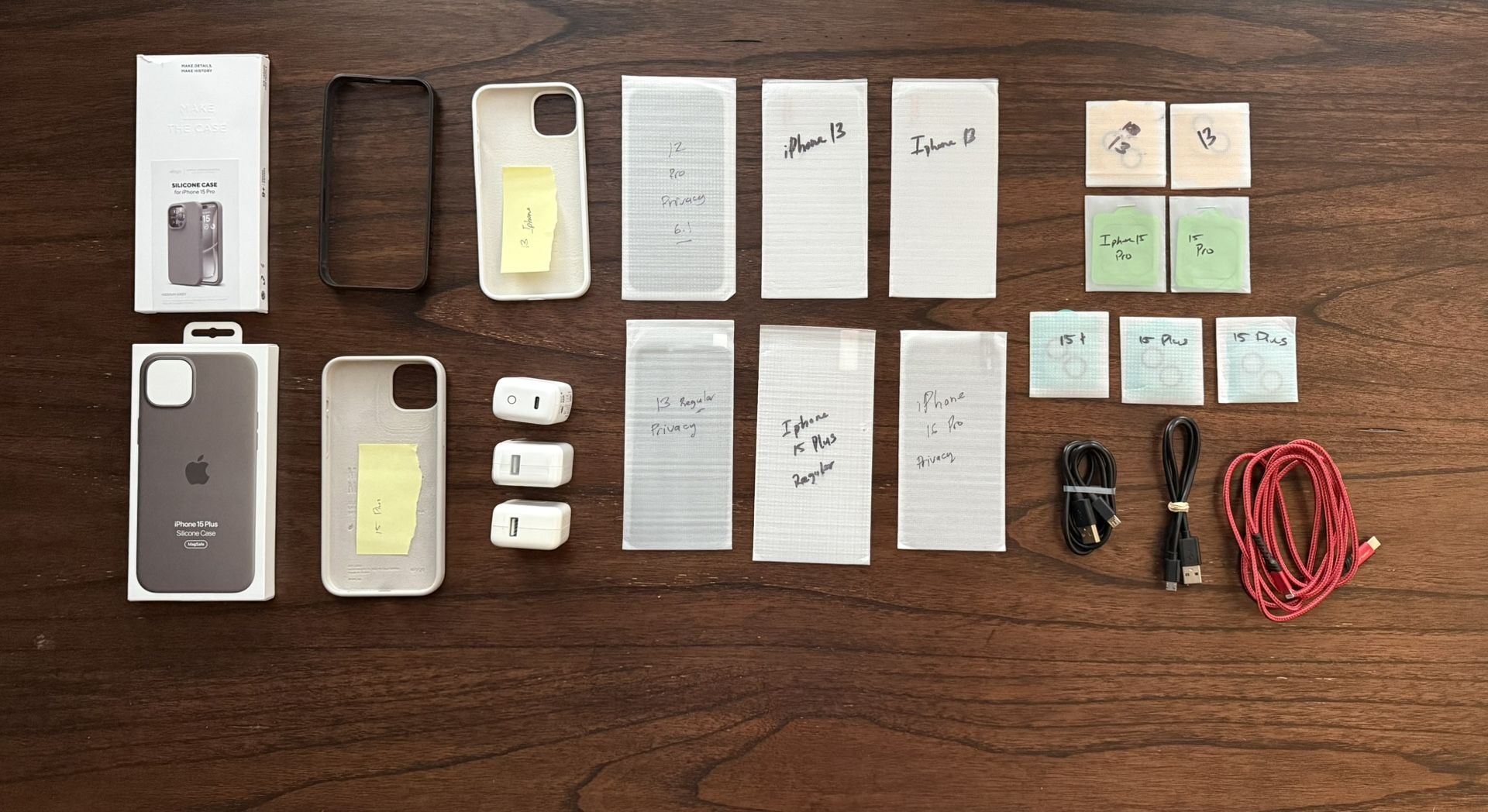 Apple iPhone cases, screen and camera protectors, USB charger, lightning cable