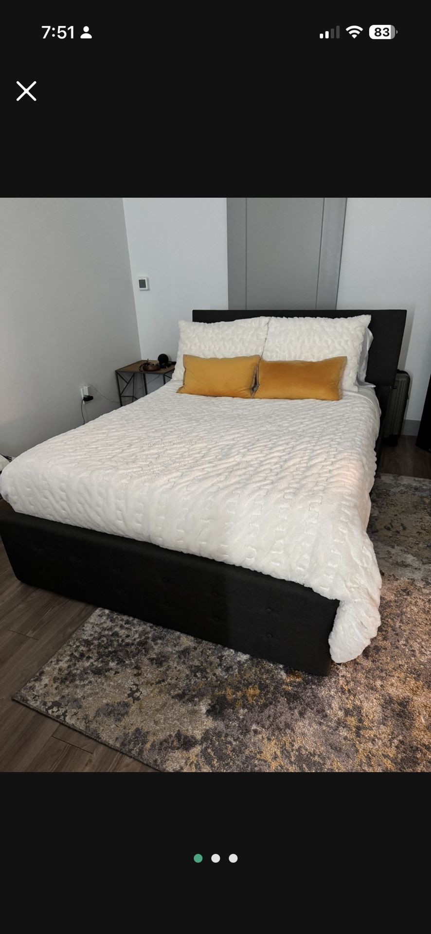 Full Size Bed w/ Gray Fabric Headboard + Built-In Storage Drawers w/ Mattress Included