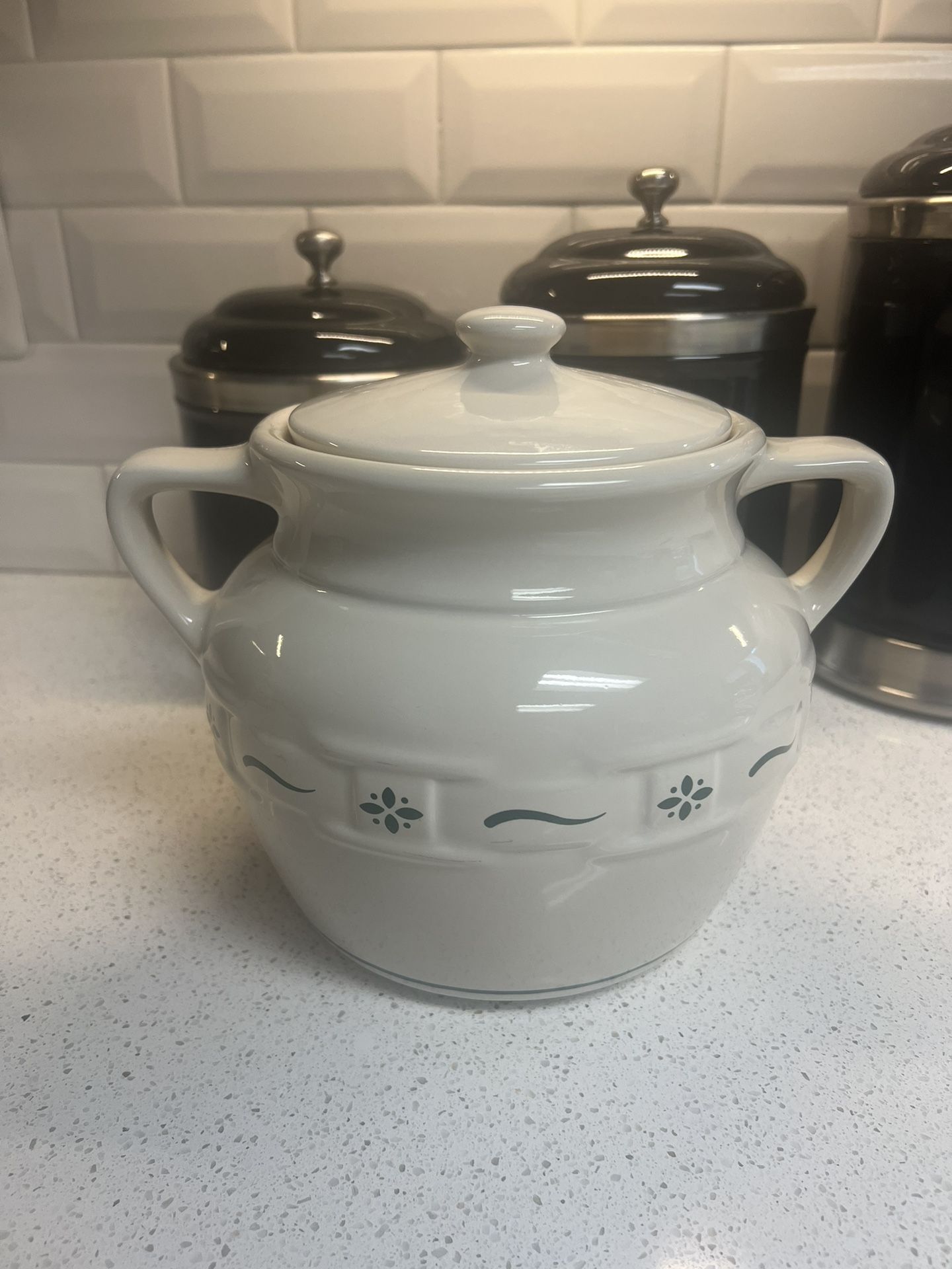 Green Longaberger  Pottery Cookie Jar With Lid