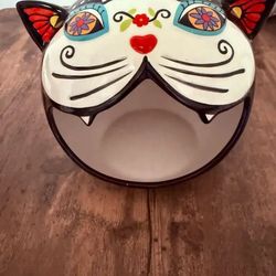 Blue Sky Sugar Skull Cat Candy Bowl Day