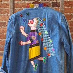Wearable Art Chico's Design Jean Jacket Sz L