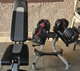BOWFLEX DUMBELLS COMES WITH STAN AND BENCH