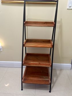 Beautiful 4-Tier Wood & Black Metal Ladder Shelf – 4+ FT Tall