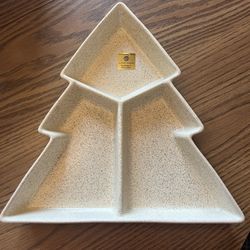 Chistmas Tree Divided serving platter - brown fleck - Eaton Fine Dining