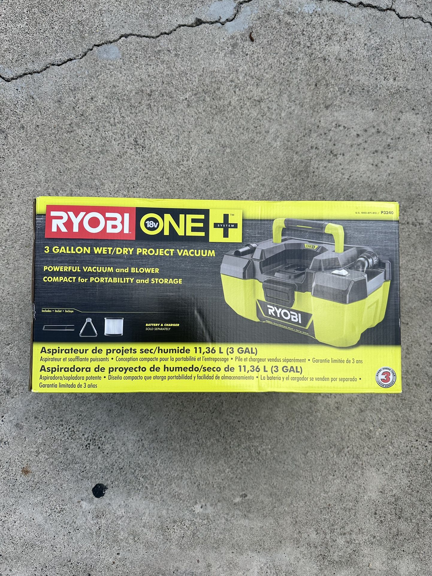 RYOBI ONE+ 18V 3 Gal. Project Wet/Dry Vacuum with Accessory Storage (Tool Only)
