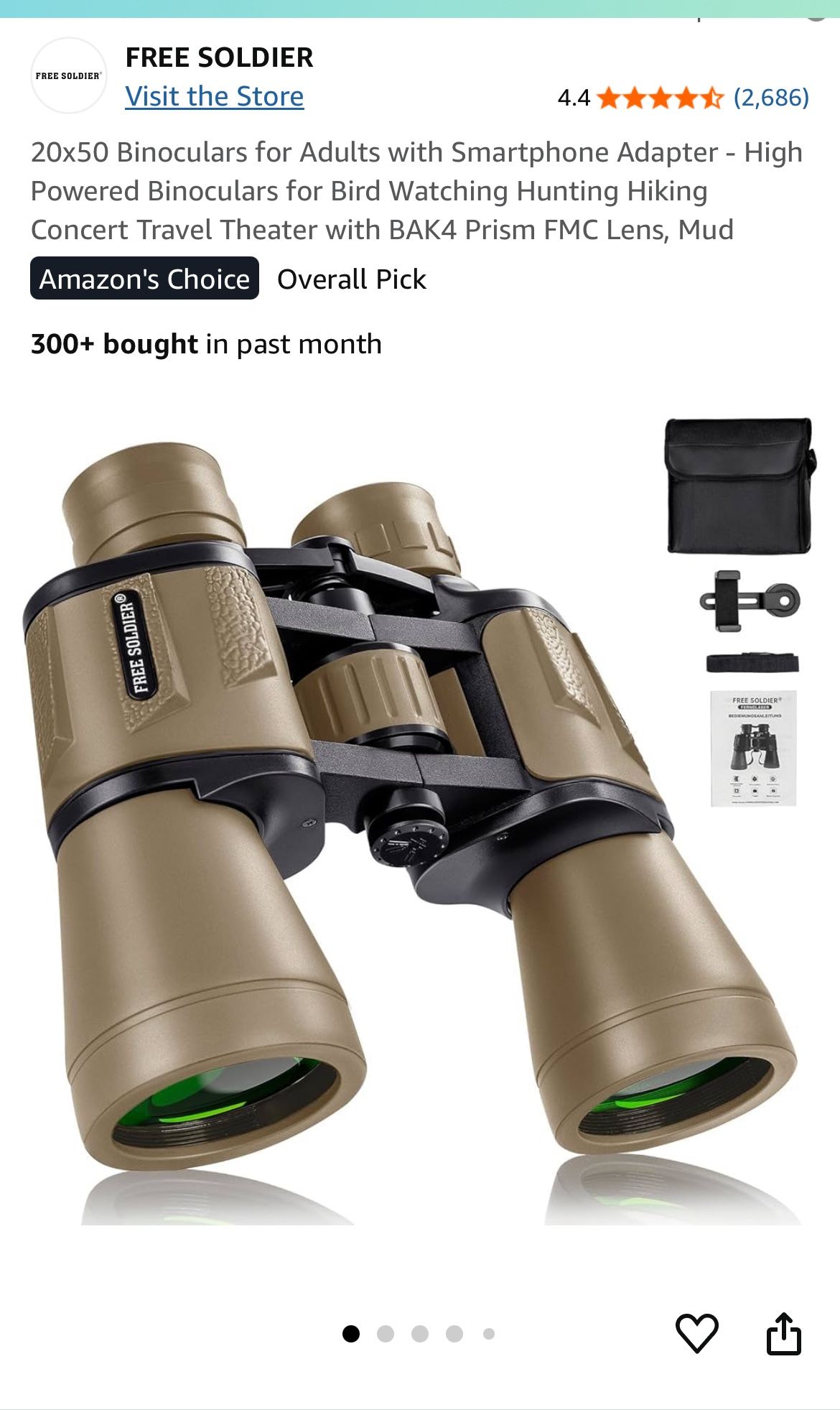 20x50 Binoculars for Adults with Smartphone Adapter