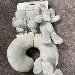 Elephant Milestone Blanket And Headrest With Shoulder Straps