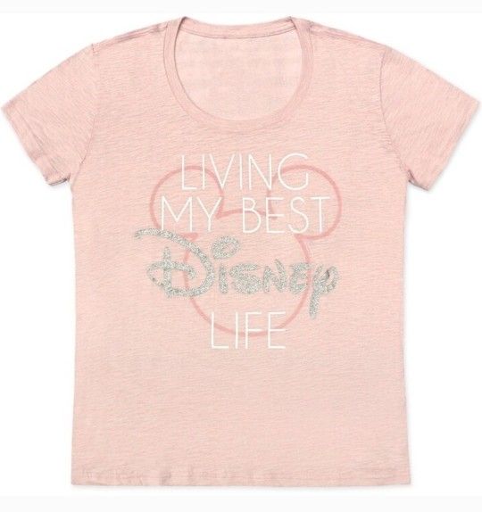 New Womens XL Living My best Disney Life T shirt Pink