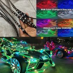 8 Pcs 4ft RGB Color CHASING Light Strips Slingshot Car Underglow Bluetooth Kit Diy