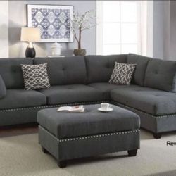 New Gray Or Black Sectional And Ottoman Sofa Couch 