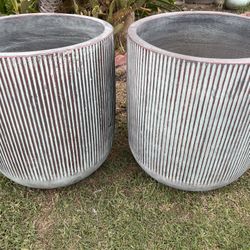 Tall Round Concrete Pots-Cement Ridged Planters($95 each )