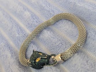 Silver Mesh Bracelet with Panther Head Clasp