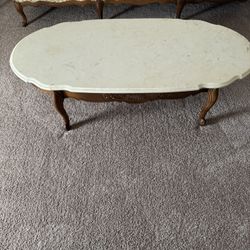 Oval Antique 1960s Marble Accented Coffee Table 