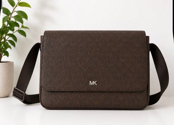 Michael Kors Signature Medium Monogram Messenger Crossbody, Black Strap