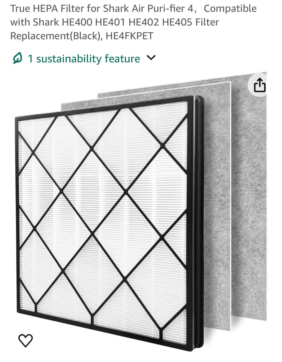 True HEPA Filter for Shark Air Puri-fier 4,Compatible with Shark HE400 HE401 HE402 HE405 Filter Replacement(Black), HE4FKPET