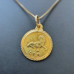 14k solid yellow gold Gemini Zodiac Leo Pendant charm