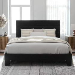 Queen bed frame with headboard, platform bed with wooden slats, easy to assemble