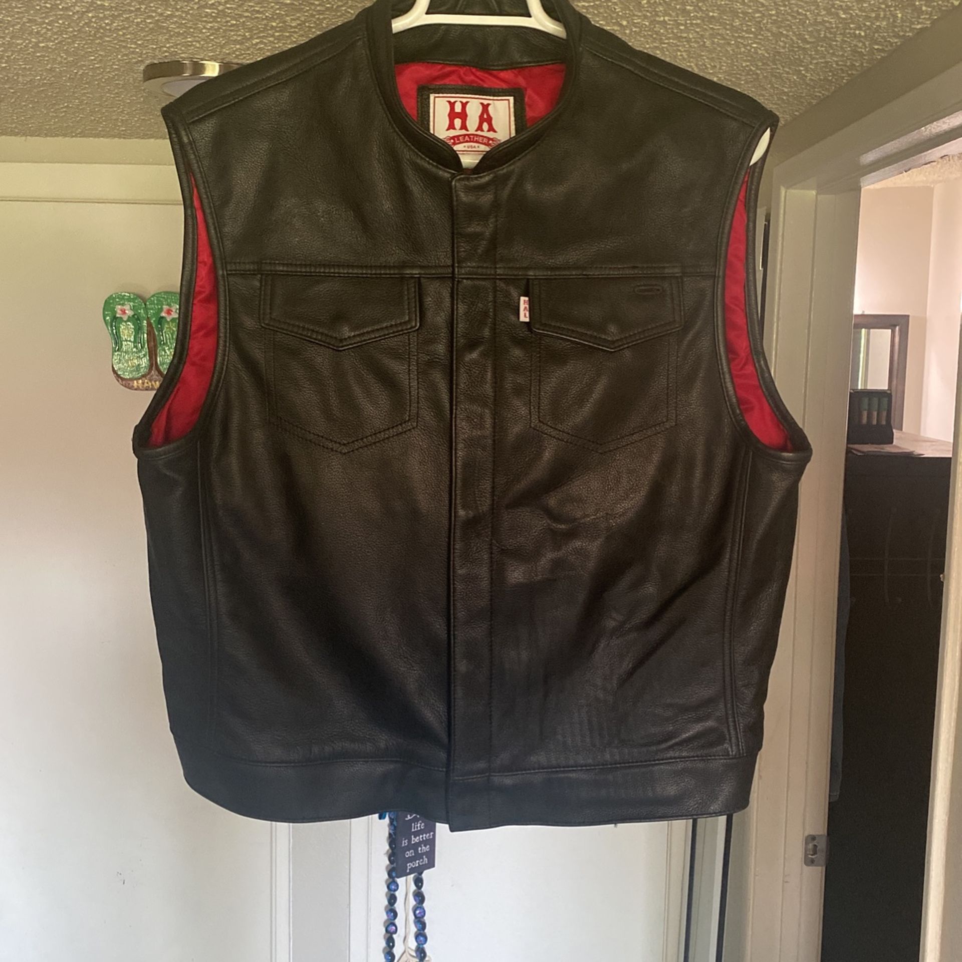 LEATHER VESTS. H.A.L. Hells Angel Leather Mfg. Motorcycle Vests.