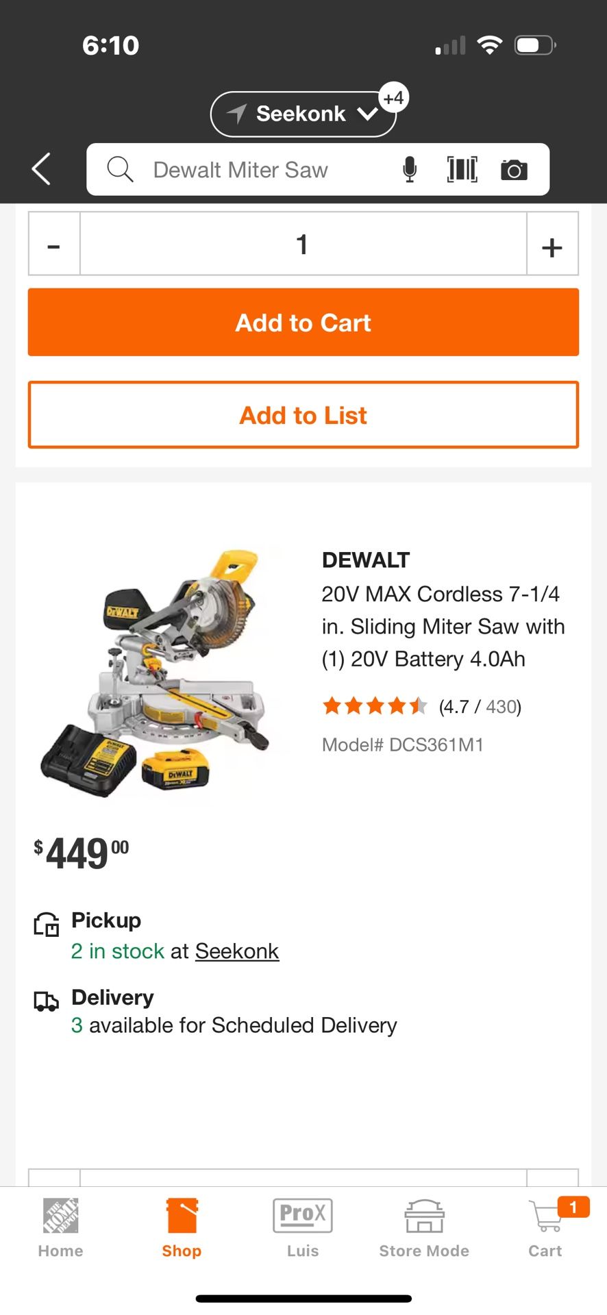 New Miter Saw 7 1/4 Dewalt 