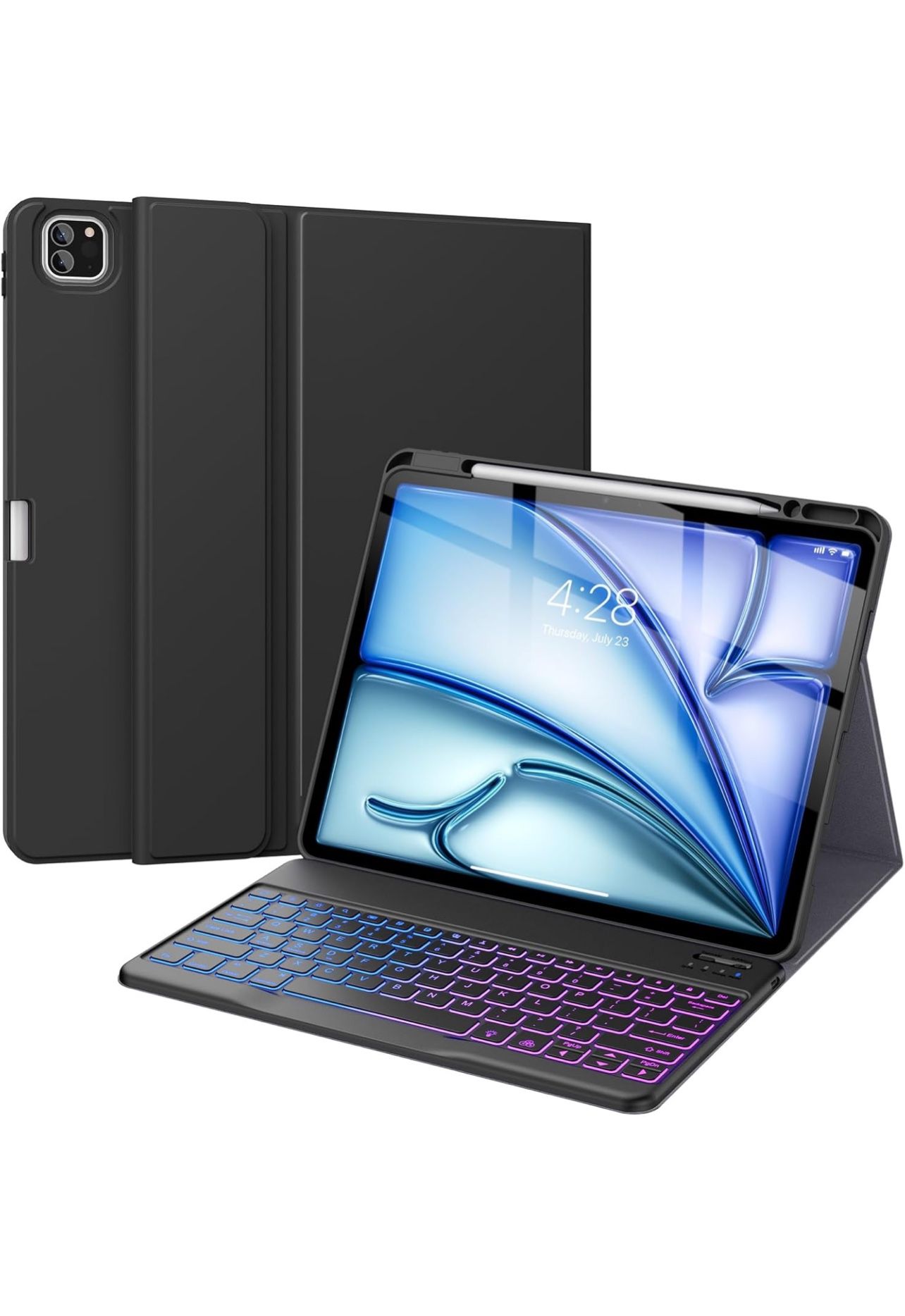 Keyboard Case for iPad Air 13 Inch (M3 2025,M2 2024) & iPad Pro 12.9 Inch 6th/5th Gen with Pencil Holder-7 Colors Backlit Wireless Detachable Folio Ke