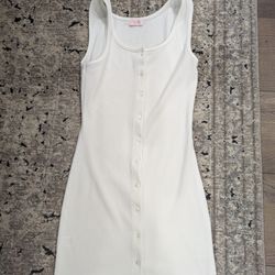 Pink Lily White Ribbed Dress Sz S 