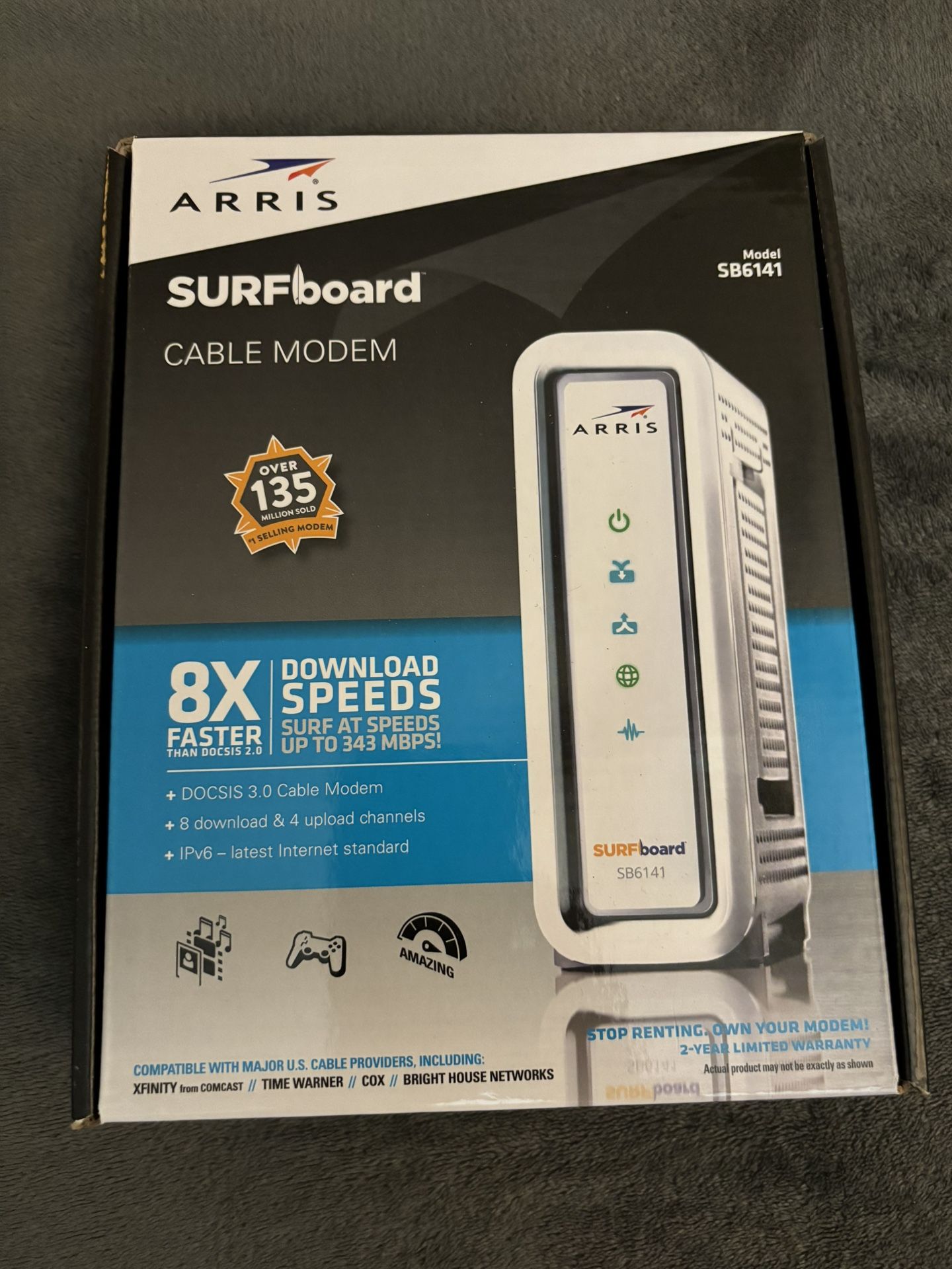 ARRIS SURFboard SB6141 8x4 DOCSIS 3.0 Cable Modem - Retail Packaging- White