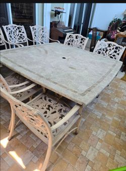 Outdoor Patio Dining Set with Stone Top 8 chairs