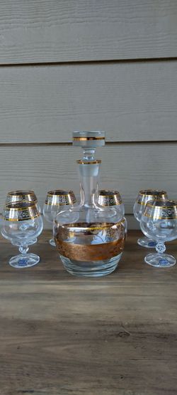 Vintage mid century crystal glass set with decanter