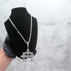Iced Out Tripple Cross Diamond Pendant