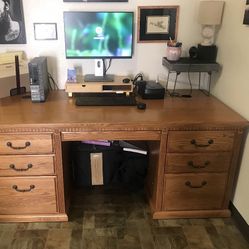 Solid Oak desk & file cabinet  - MOVING