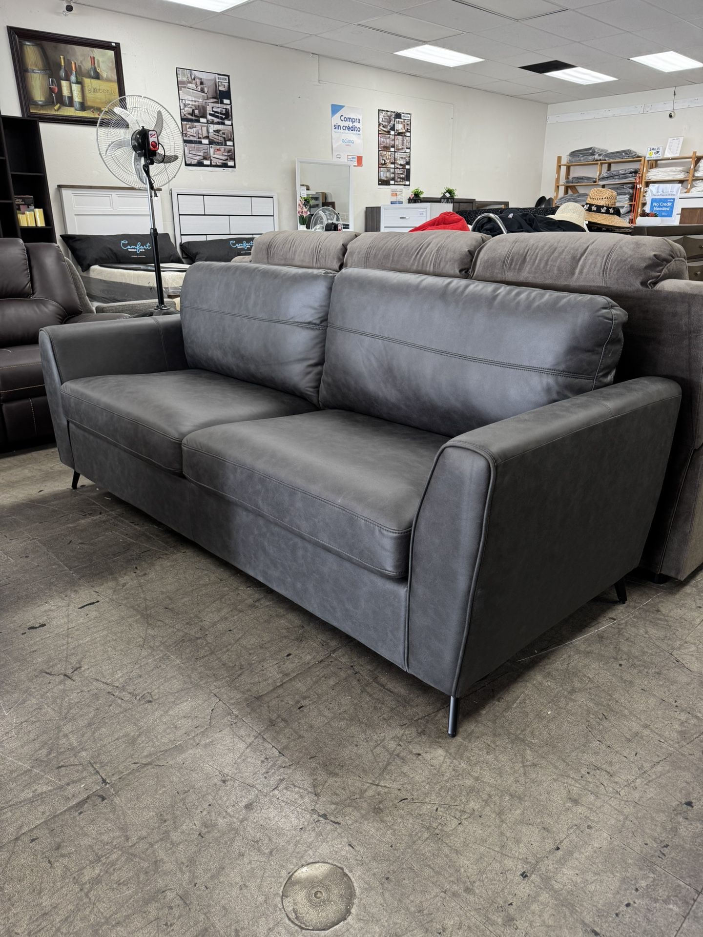 BRAND NEW Modern Faux Leather Sleeper Sofa Pull-Out Bed with Queen Memory Foam Mattress