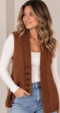 Simply Noelle Fireside Brown Chunky Knit Vest S/M