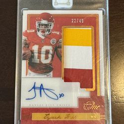 2018 Panini One Tyreek Hill RPA /49 Rookie Auto #138  Kansas City Chiefs, Miami Dolphins  Nasty 3 Color Patch!