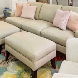 Top Grain Leather Sofa withTwo Large Ottomans