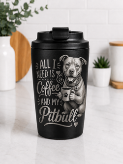 Pitbull 12oz Insulated Coffee Travel Mug, Laser Engraved